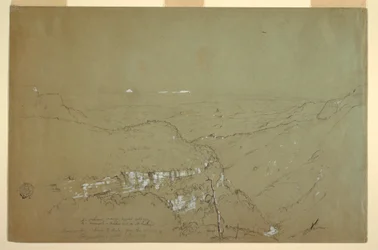 Disegno, Veduta distante dei vulcani Tolima e Ruiz dalla vicinanza delle cascate di Tequendama, Colombia, giugno 1853