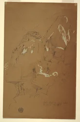 Disegno, masso caduto su detriti, El Yemen, 2 marzo 1868