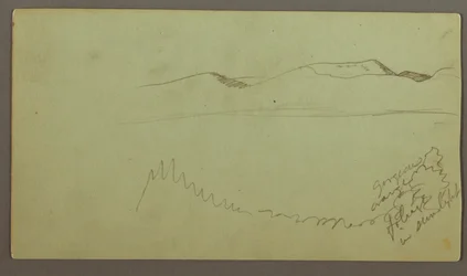 Disegno, catena di colline attraverso una pianura, forse 1868