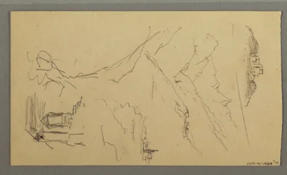 Disegno, casa, ponte, castello, tetti, agosto 1868