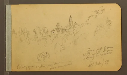 Disegno, case, campanile, 23 febbraio 1889