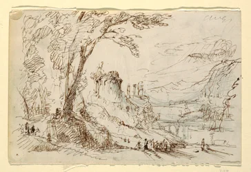 Disegno, Paesaggio immaginario con rovine classiche, 1845 ca.