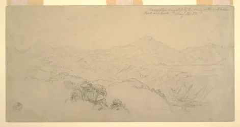 Disegno, Composizione di paesaggio: Suggerito dal paesaggio sulla strada tra Paso, Colombia e Quito, Ecuador, 26 agosto 1853.
