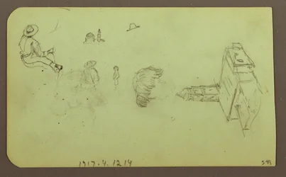 Disegno, Paesaggio; verso: Figure, Chiesa, 1883