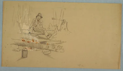 Disegno, Uomo in campeggio nel bosco, 1855 ca.