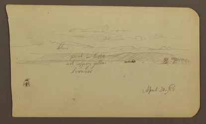 Disegno, Paesaggio montano, Figura; verso: Paesaggio, 30 aprile 1885