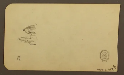 Disegno, Paesaggio montano; verso: Chiesa con cupola, aprile 1885