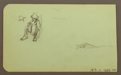 Disegno, Paesaggio montano; verso: Figura seduta, montagna, 1883