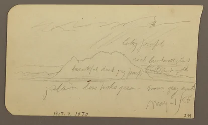 Disegno, picco di montagna; verso: catena montuosa, 1 maggio 1885