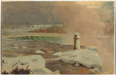 Disegno, fiume Niagara e cascate sotto la neve, marzo 1856