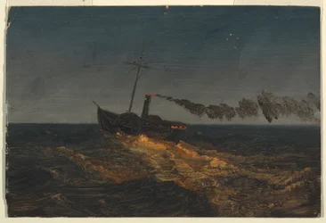 Disegno, piroscafo a pale al tramonto, 1853 ca.