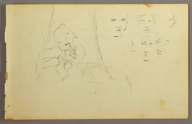 Disegno, studio di piante, volti, forse 1844