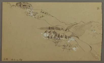 Disegno, parte destra di uno schizzo della valle di El Yemen, Arabia: Vista da lontano, 20 febbraio 1868