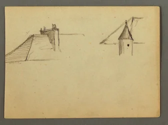 Disegno, tetto con camino e torretta, forse 1868