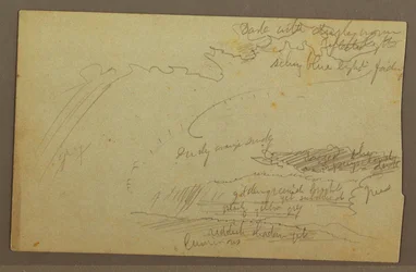 Disegno, studio del cielo, creste di montagna, arcobaleno, anni 1860