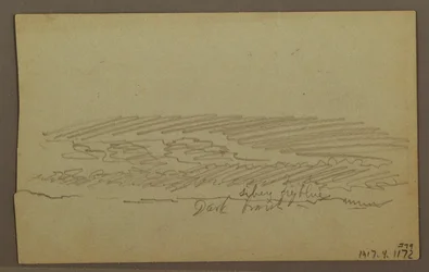 Disegno, studio del cielo, creste di montagna, arcobaleno, anni 1860
