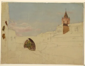 Disegno, veduta di città sudamericana, 1857
