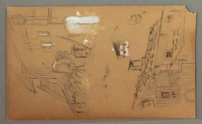Disegno, Studi di chalet, uomo con la pipa, anatre, 1868