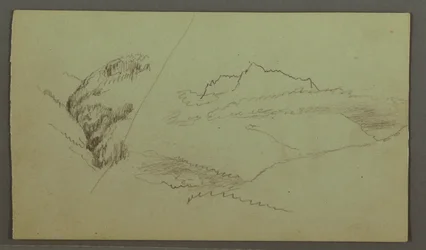 Disegno, Vetta che si erge sopra le nuvole, valle stretta, forse 1868
