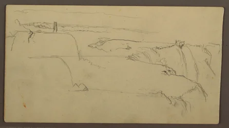 Disegno, Tramonto sulla riva con nave, 1858