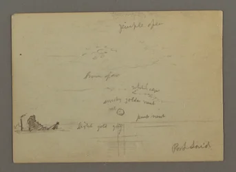 Disegno, Tramonto sul mare, battello a vapore, forse 1868