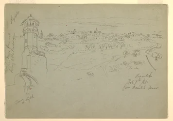 Disegno, Torre di Lydda e Ramleh vista dalla Torre di Ramleh, Palestina [Ramleh, Israele], 7 e 10 febbraio 1868