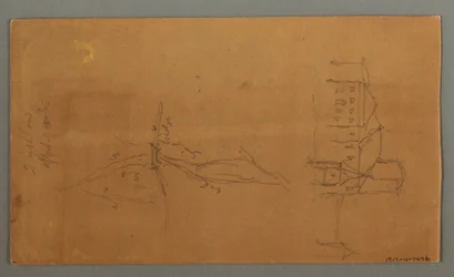 Disegno, Due chiese, valle, cascata, 1868
