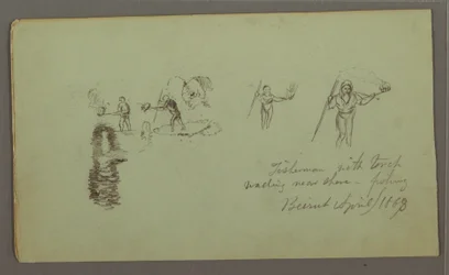 Disegno, Due studi di pescatori con canne e torce, aprile 1868