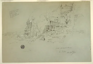 Disegno, tomba a urna, tomba di seta e tomba corinzia, Petra, 26 febbraio 1868