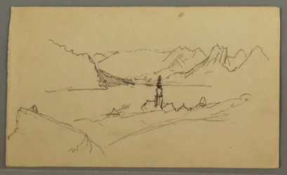 Disegno, valle, chiesa, St. Gilgen Austria, forse 1868