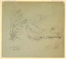 Disegno, valle con ponte vicino a Macugnaga, 12 settembre 1868