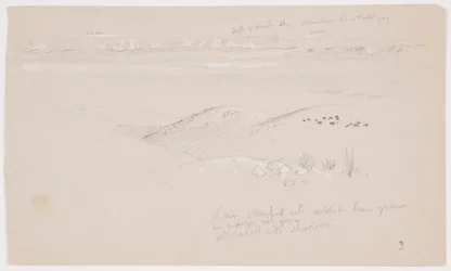 Disegno, Veduta delle colline e della pianura verso le montagne, Valle di El Yemen, febbraio 1868
