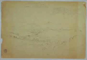 Disegno, Veduta nei pressi di Popayan con il vulcano Monte Purese, fiume Cauca, Colombia, 8 agosto 1853