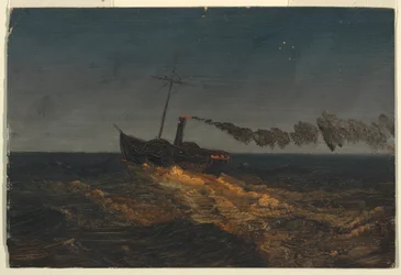 Battello a vapore al tramonto