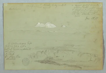 Vedute del vulcano Artisana da o vicino a Quito, e un cielo nuvoloso sopra una cresta montuosa, Ecuador