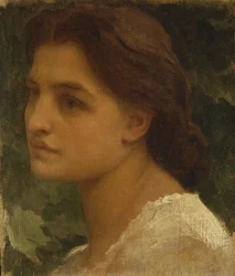 Ritratto di una giovane donna, piccolo busto, con un vestito bianco