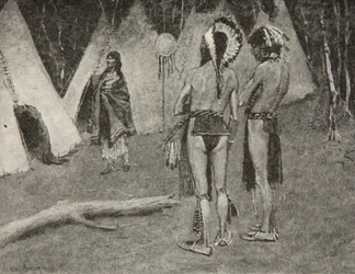 E i suoi amanti, i respinti,... Uomini belli con pittura e piume, da The Song of Hiawatha di Henry Wadsworth Longfellow, pub. da George G. Harrap und Company Ltd., 1911