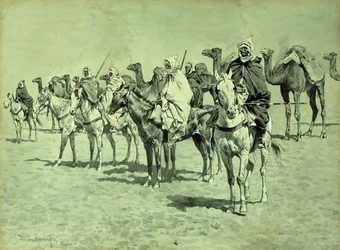 Carovana nel Sahara (pennello, penna e inchiostro)