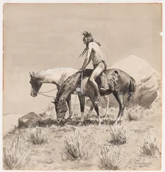 Per molto tempo rimase fermo, un disegno per The Way of an Indian, probabilmente 1900