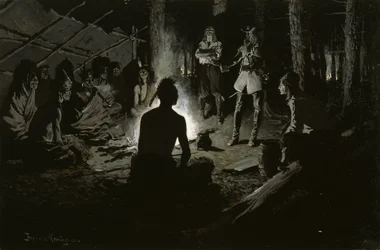 Consiglio degli esploratori francesi con gli indiani (Al fuoco del consiglio degli Irochesi) c.1901