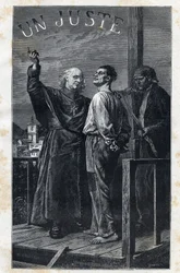 Il vescovo Myriel accompagna un condannato a morte che sale sul patibolo - Illustrazione di Frederic Theodore Lix (1830-1897) per 