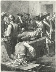 Il ferito Maximilien Robespierre al Comitato di Salute Pubblica in attesa della sua esecuzione, 1794