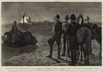 In attesa del sorgere della luna, una sosta durante la marcia nel deserto di Sir Herbert Stewart da Korti ai pozzi di Gakdul