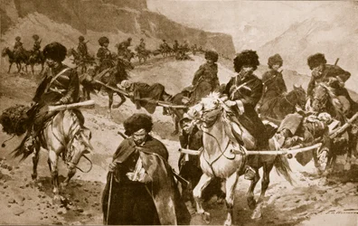 Convoglio di ambulanze cosacche nelle montagne del Caucaso, 1914-19