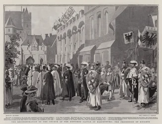 La riconsacrazione della chiesa del castello restaurato di Marienburg, la processione dei cavalieri