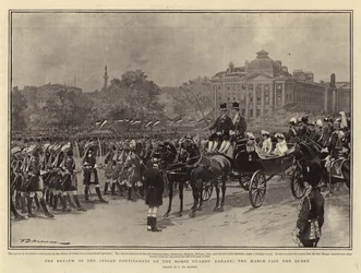 La rassegna dei contingenti indiani alla parata delle Horse Guards, il passaggio davanti alla regina