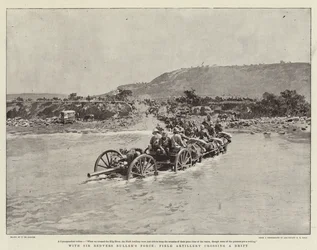 Con la forza di Sir Redvers Buller, artiglieria da campo che attraversa un guado