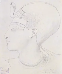 Studio di un rilievo della testa di Seti I nel Tempio di Seti I, Abydos