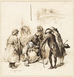 Due gentiluomini che aiutano un ubriaco