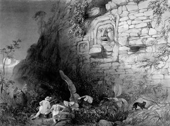 Testa di Itzam Na, Izamal, Yucatan, Messico, 1844